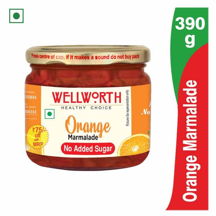 WellWorth Orange Marmalade Jam with No Added Sugar - 390g Glass Jar