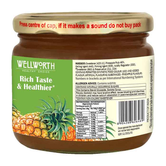 WellWorth Pinneapple Jam with No Added Sugar - 400g Glass Jar
