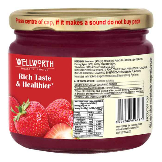 WellWorth Strawberry Jam with No Added Sugar - 400g Glass Jar