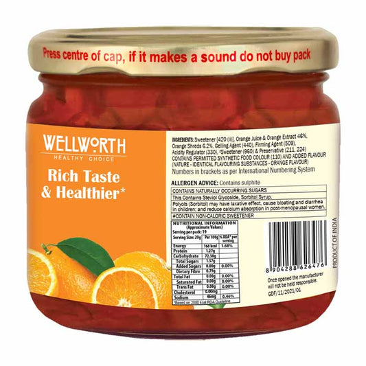 WellWorth Orange Marmalade Jam with No Added Sugar - 390g Glass Jar